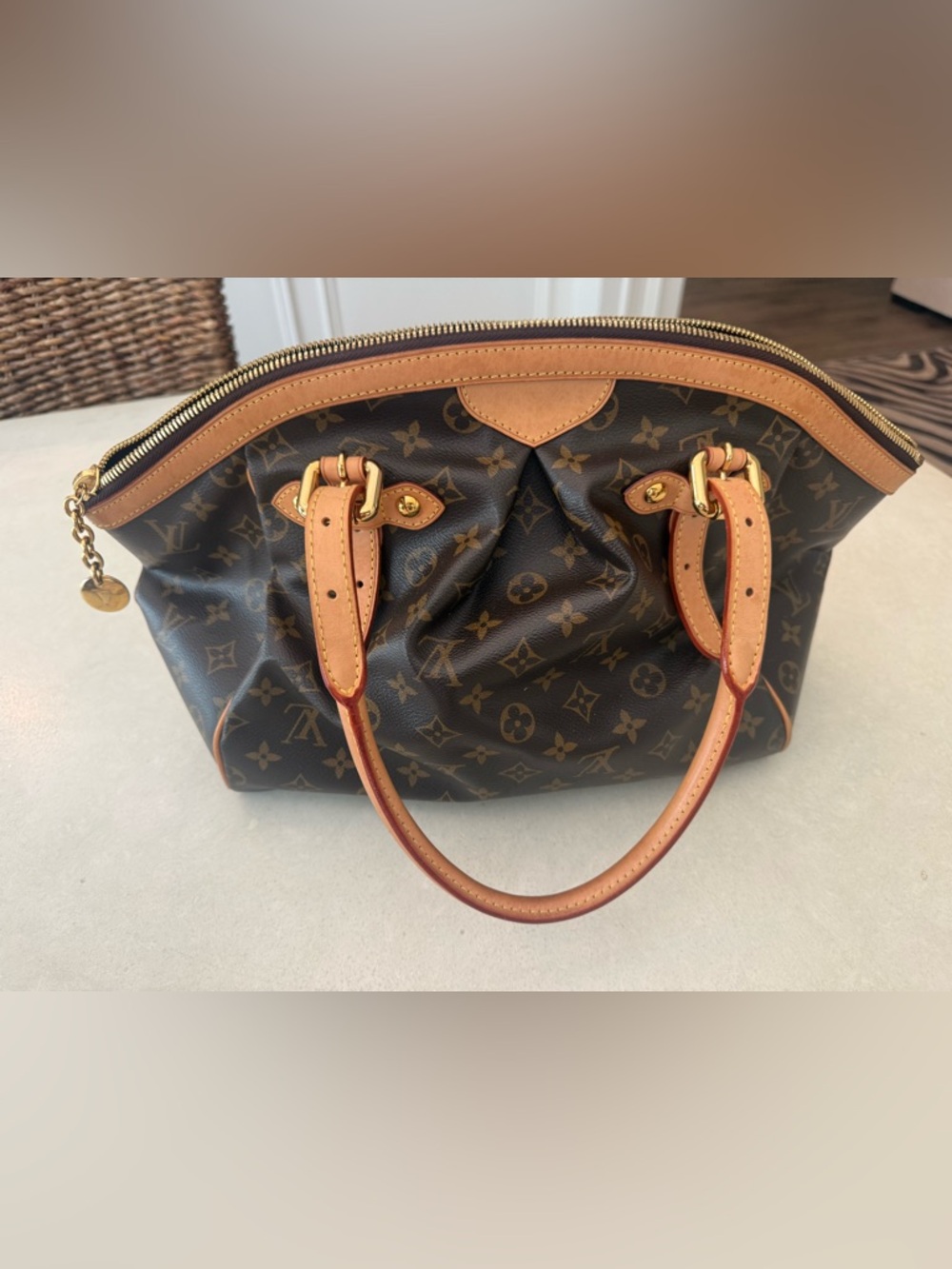 Louis Vuitton Brown Monogram Canvas Tote with Tan Vachetta Handles
